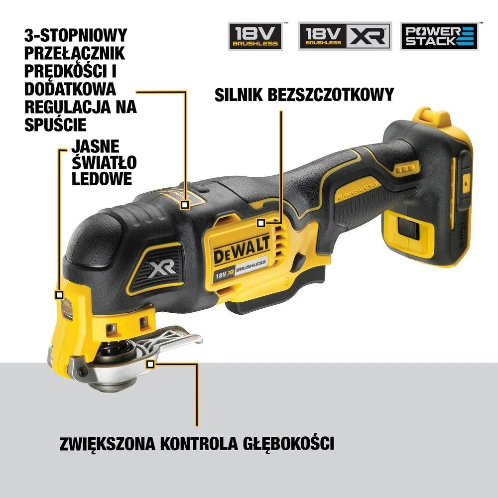 DeWalt daugiafunkcinis įrankis 18V Li-Ion 2x1,7Ah POWERSTACK, DeWalt [DCS356E1T-XJ] 32 priedai