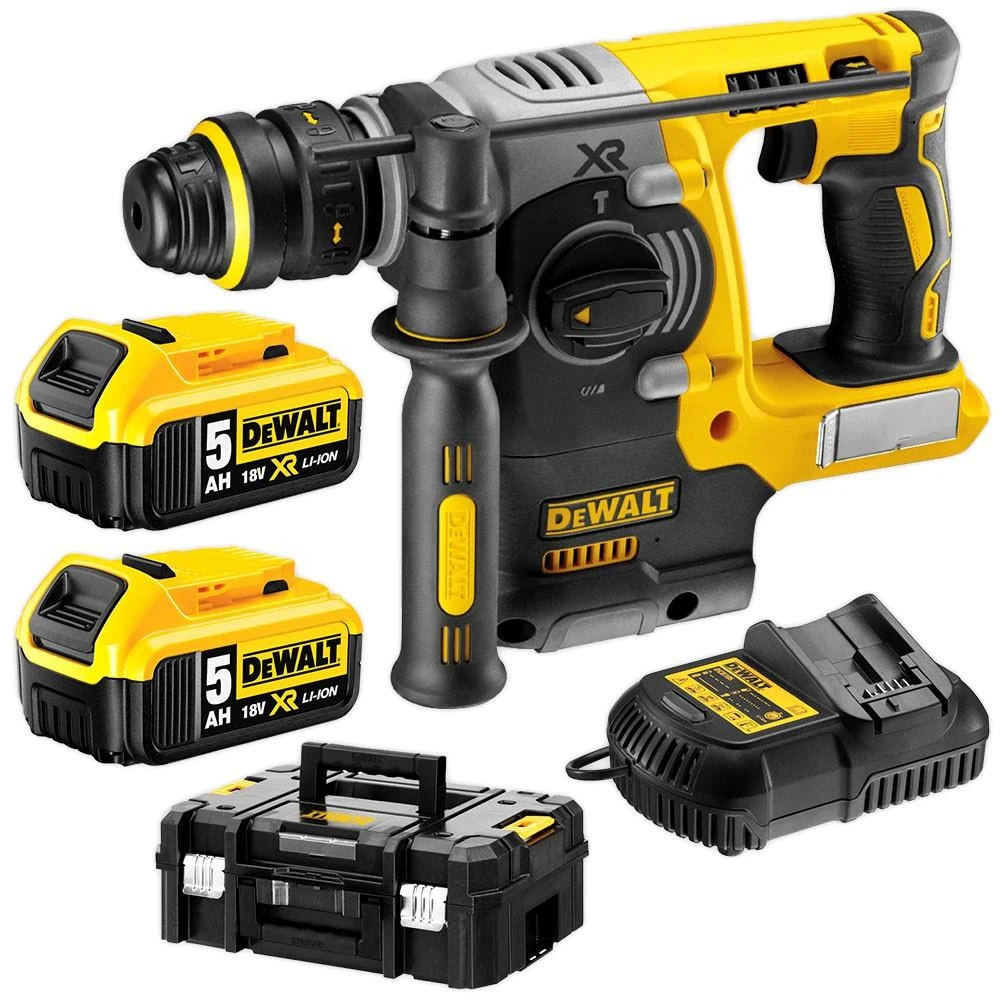DEWALT SDS-PLUS GRĘŽIMO KJŪKAS 18V 2.1J 2 x 5.0Ah XR LI-ION BE šepetėlių + LAIKIKLIS DCH274P2T