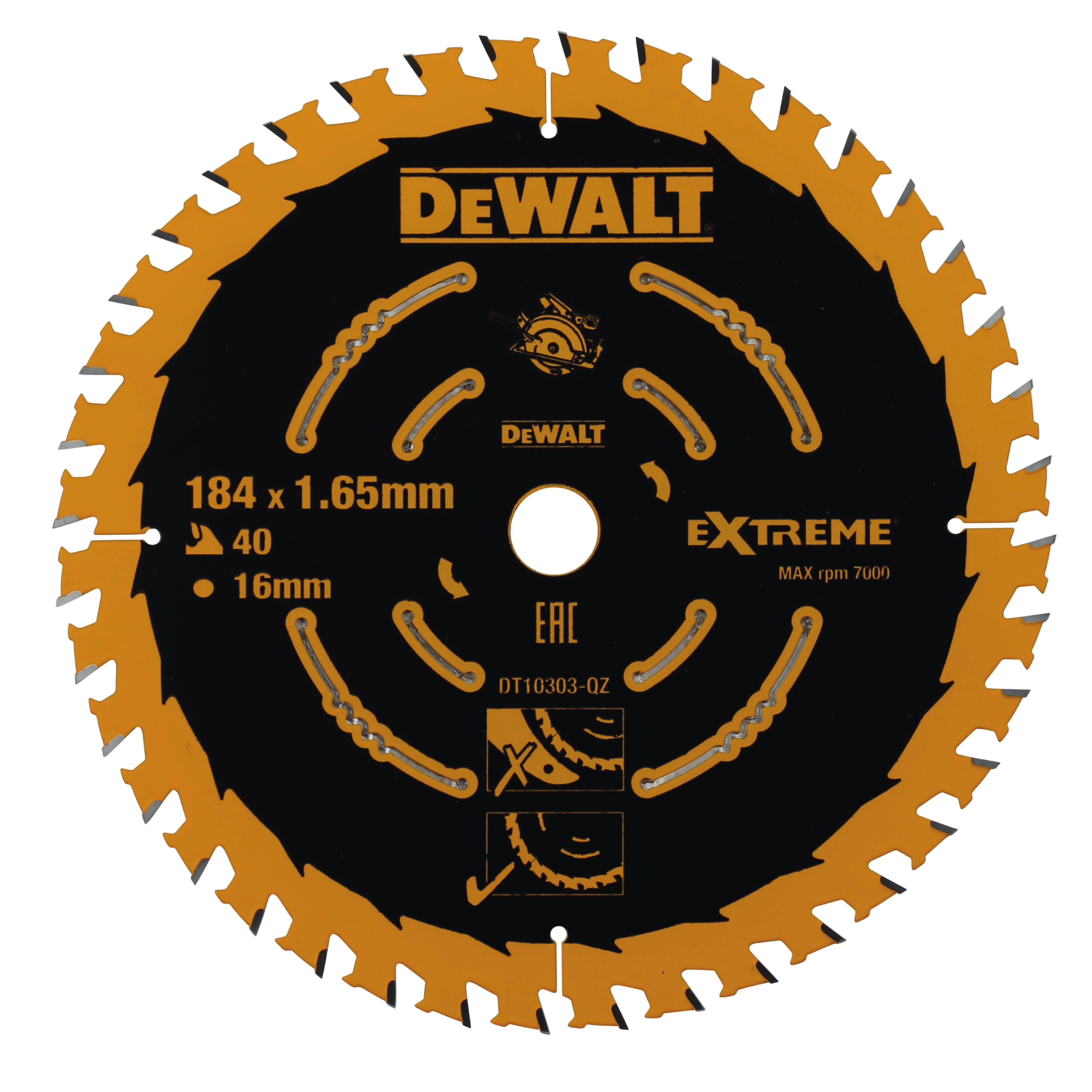 Pjovimo diskas 184x1,65x16mm, z40, 20° medis MDF, DeWalt