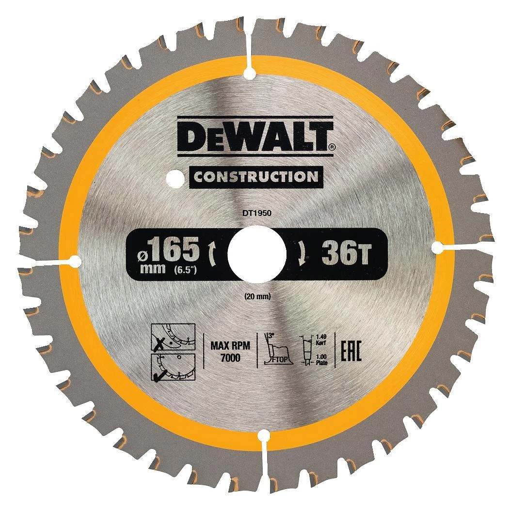 Pjovimo diskas DeWalt DT1950-QZ; 165x20 mm; Z36