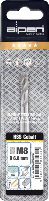 Grąžtas Alpen HSS-CO mašininis čiaupas M4 sriegiui [0071400400100]