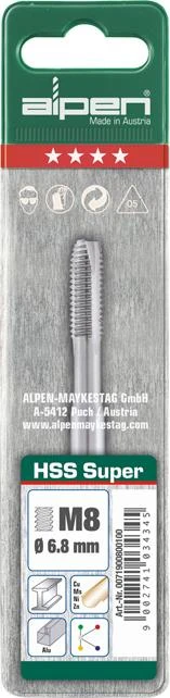 Grąžtas Alpen HSS-Super mašininis čiaupas M4 sriegiui [0070900400100]