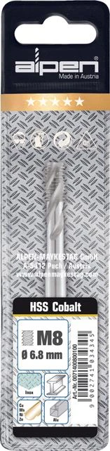 Grąžtas Alpen HSS-CO mašininis čiaupas M8 sriegiui [0071400800100]