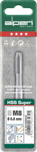 Grąžtas Alpen HSS-Super mašininis čiaupas M10 sriegiui [0070901000100]