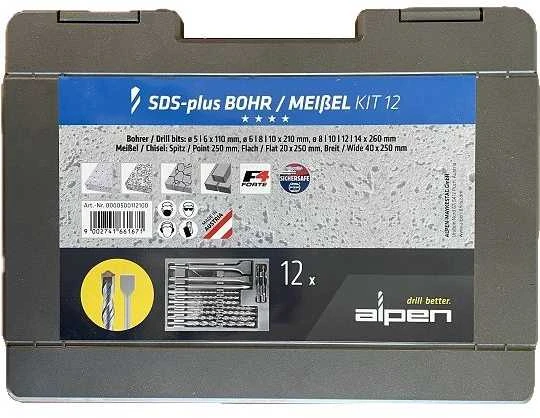 Grąžtas 12 grąžtų ir kaltų rinkinys betonui SDS+, F4 Forte, KIT-12, Alpen [0000500112100]