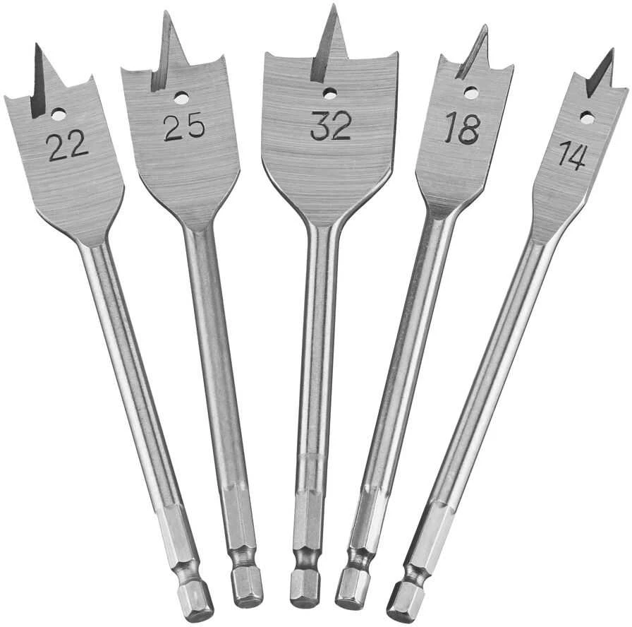 DEWALT PLOKŠČIASIS GRĄŽTAS RINKINYS 5vnt. 14, 18, 22, 25, 32mm HEX 1/4″