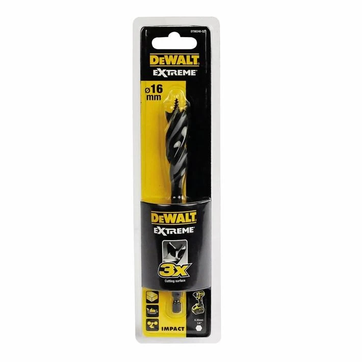 3 griovelių medienos grąžtas, 16 mm, EXTREME, DEWALT [DT90240-QZ]