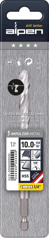 Metalinis grąžtas 4,0 mm, 1/4 colio tvirtinimas, IMPULZOR ALPEN [0057000400100]