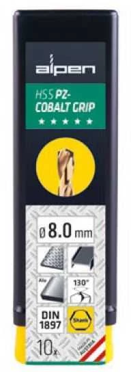 kobalto grąžtas metalui 10,0 mm HSS-Co PZ, trumpas su šlifuota 3 lygių ALPEN rankena [0090601000100]