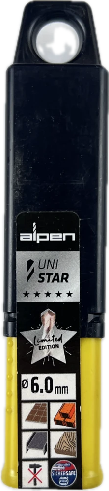 universalus grąžtas 6,0 mm, su cilindriniu tvirtinimu, UNI STAR, Alpen [0017000600100] ribota versija