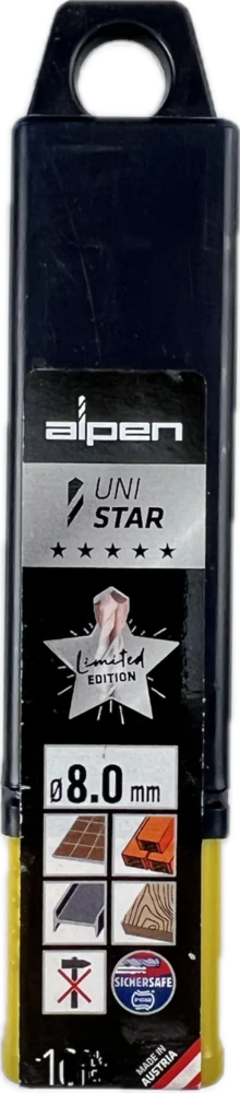 Universalus grąžtas 8,0 mm UNI STAR Alpen [0017000800100] riboto leidimo