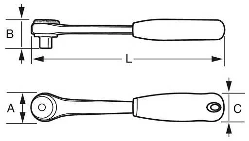 Bahco Terkšlė 1/2 be mygtuko, reversinė, su gumuota rankena. 72 dantys/5°, ilgis 267mm