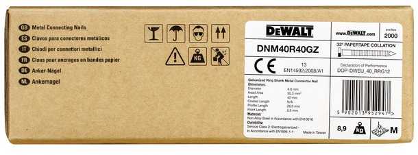 Gwoździe kotwowe, łączone papierem, pierścieniowe, galwanizowane, 33°, klasa 2, średnica 4,0 mm, ilgis 40 mm, DeWalt [DNM40R40GZ]