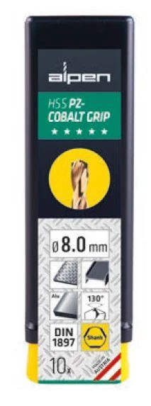 kobalto grąžtas metalui 13,0 mm HSS-Co PZ, trumpas su šlifuota 3 briaunų ALPEN rankena [0090601300100]