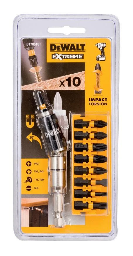 Dewalt Rinkinys sukimo antgalių 10elem. IMPACT TORISON, UCHWYT PRZEGUBOWY