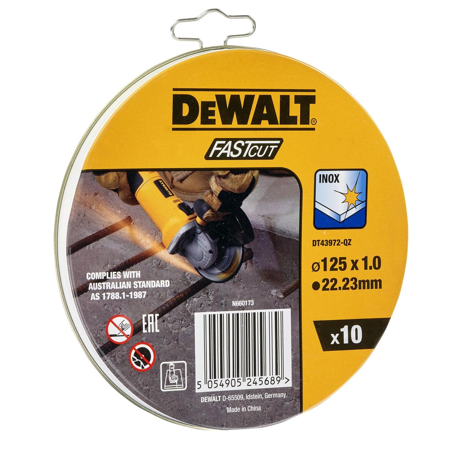 DeWalt plonas greito pjovimo nerūdijančio plieno diskas 125X1X22,23 mm - 10 vnt. DT43972-QZ