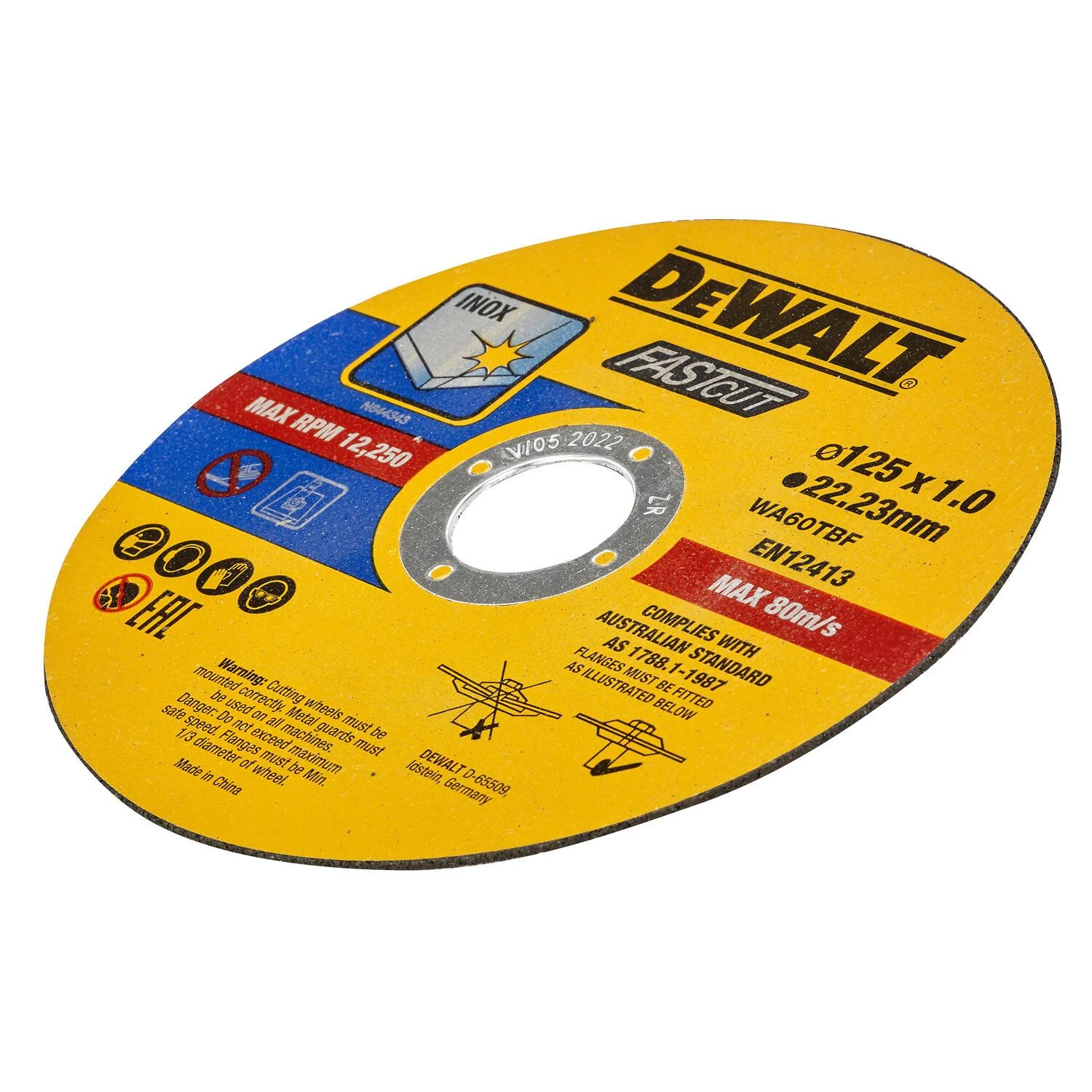 DeWalt plonas greito pjovimo nerūdijančio plieno diskas 125X1X22,23 mm - 10 vnt. DT43972-QZ