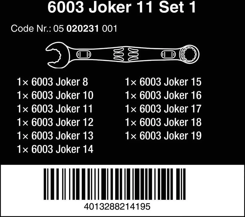 Kombinuotų veržliarakčių komplektas Wera 6003 Joker 11 Set 1; 8-19 mm; 11 vnt.