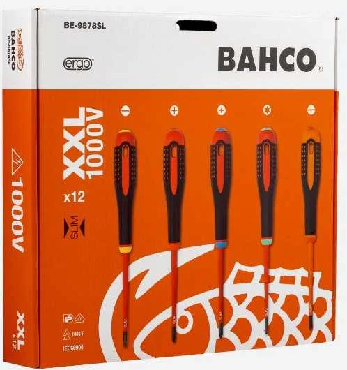 Bahco XXL Izoliuotų atsuktuvų rinkinys ERGO™ 12 vnt - PZ1/2; PH1/2; SL2,5/3,0/3,5/4,0/5,5; Combi PH1/SL5, PH2/SL6; T10 - 1000V VDE