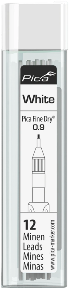12 Balta 0,9 mm grafitinių šerdelių rinkinys mechaniniam pieštukui 7070 Fine Dry Pica [7032]