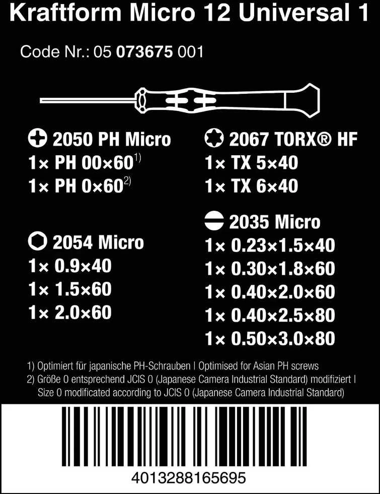 Atsuktuvų rinkinys elektronikai Kraftform Micro 12 Universal 1, 073675 Wera