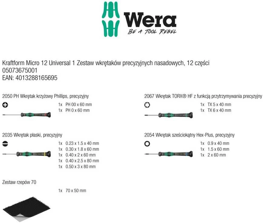 Atsuktuvų rinkinys elektronikai Kraftform Micro 12 Universal 1, 073675 Wera