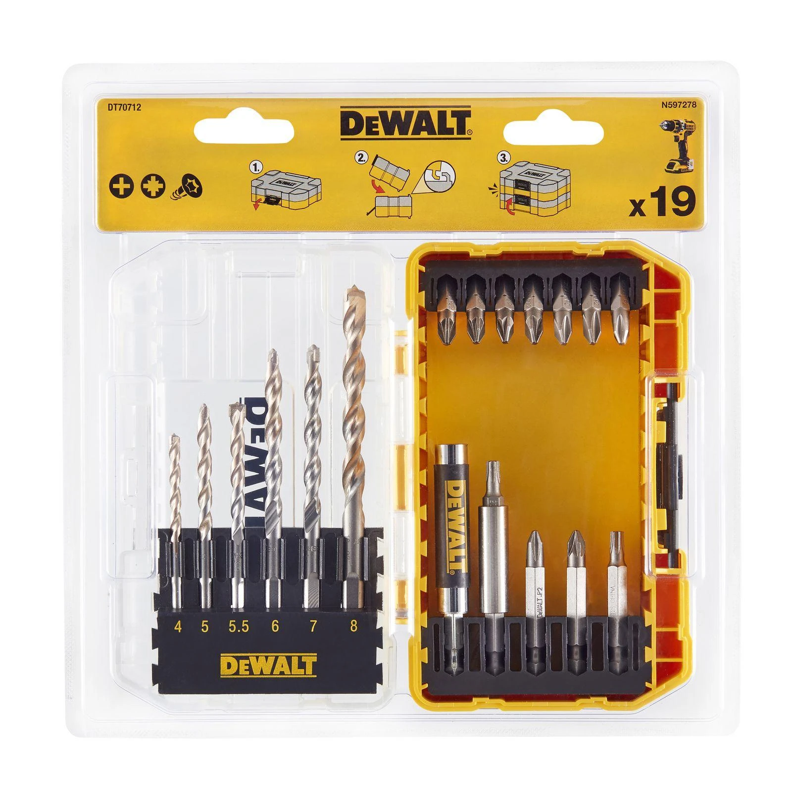 Grąžtų ir sukimo antgalių rinkinys DeWalt DT70712-QZ; 19 vnt.