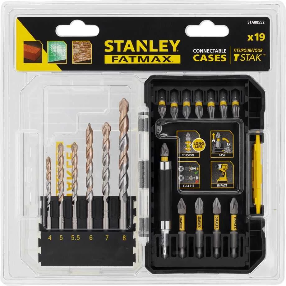 Stanley 19 dalių rinkinys mūro gręžimui ir smūginiam gręžimui