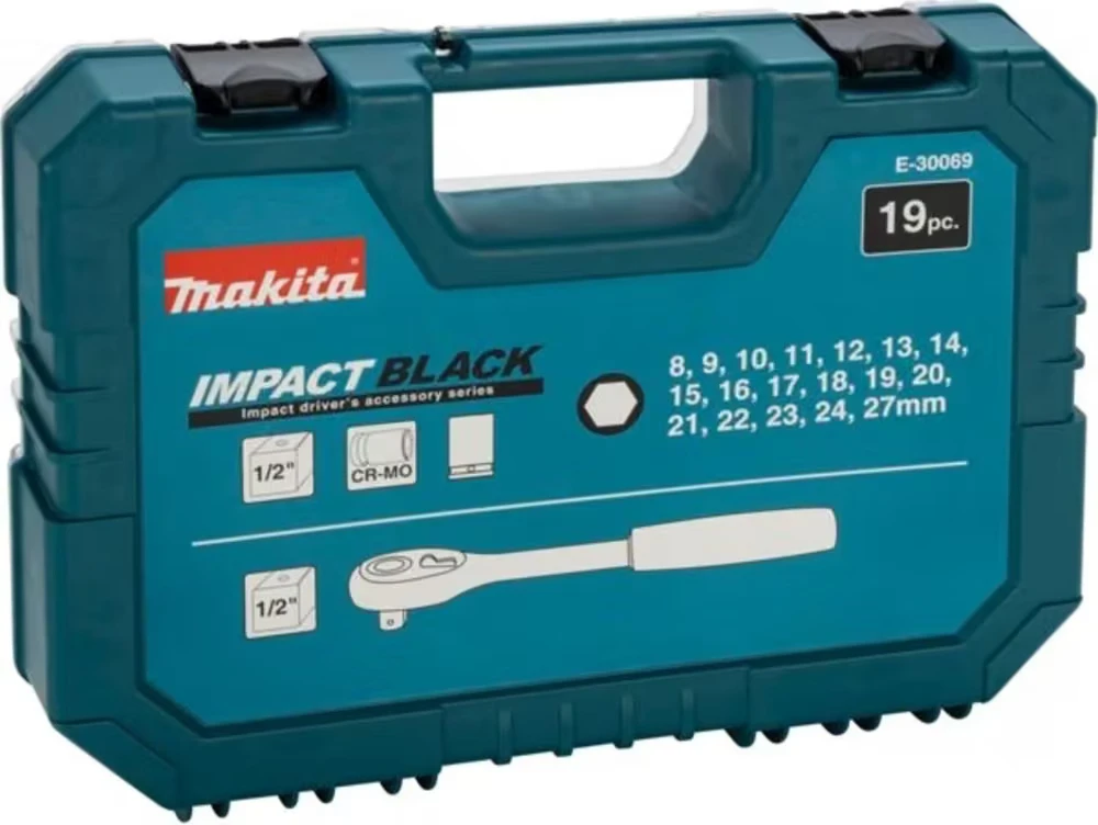 Makita IMPACT Juodas 1/2" smūginių sukimo galvų rinkinys, 19 vnt. E-30069