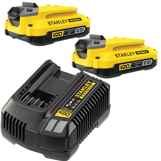 Stanley V20 baterijų ir įkroviklio komplektas