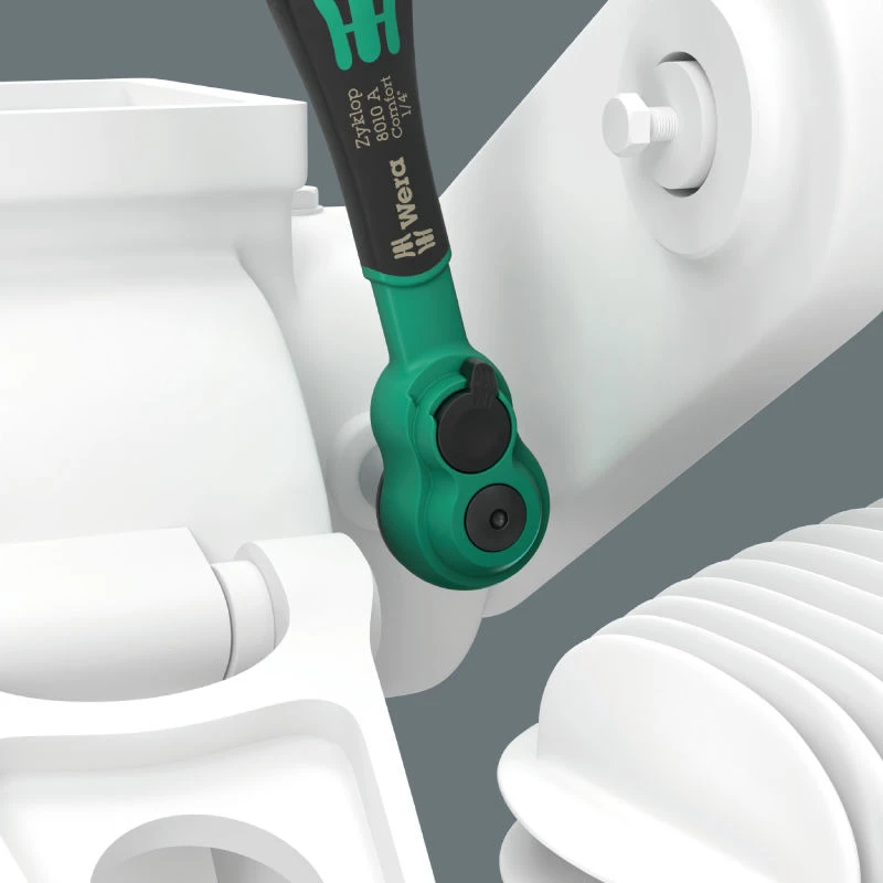 „Wera 8100 SA 14 Zyklop Comfort“ terkšlės rinkinys – 28 dalių metrinės galvutės ir antgaliai, 1/4 colio pavara, kompaktiška tekstilinė dėžutė
