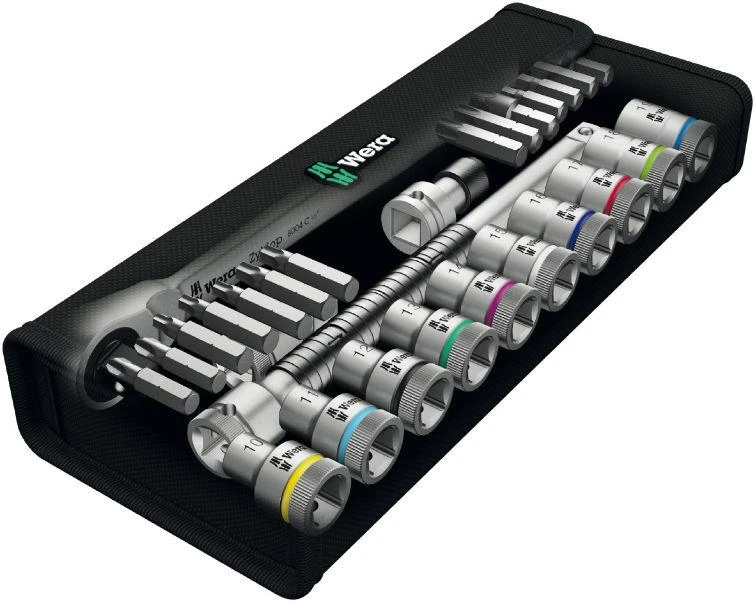 Galvučių ir antgalių rinkinys + Wera Zyklop Metal terkšlė 1/2'' 28 dalių