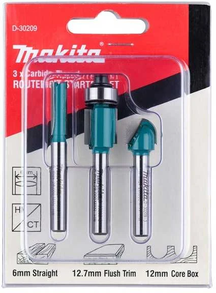 3 HM/CT frezų rinkinys, 6 mm kotas, Makita [D-30209]