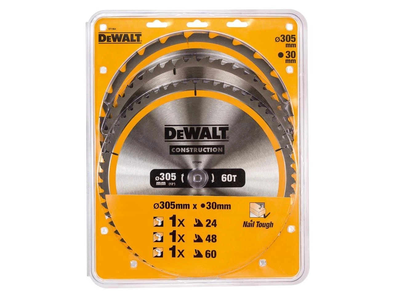 Pjovimo diskas medienai DeWalt DT1964-QZ; 24T; 48T; 60T; 305 mm; 3 vnt.