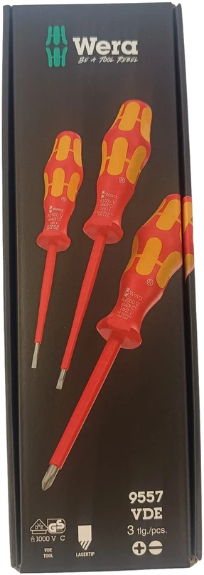 3 izoliuotų plokščių ir „Philips“ atsuktuvų rinkinys, 9557 VDE, „Kraftform“, „Wera“ [05136061001] ribotas pasiūlymas