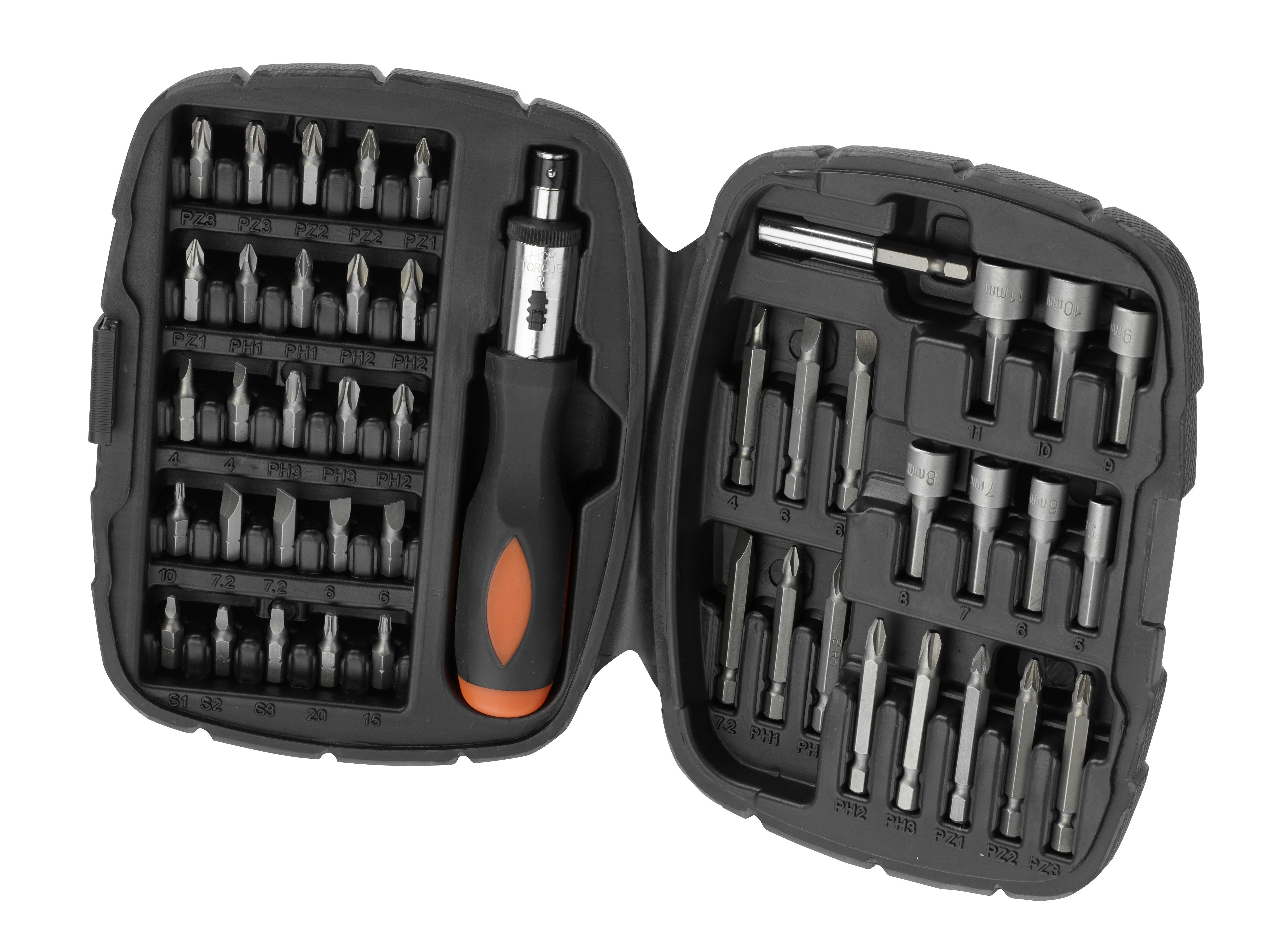 Black & Decker „Juodas & Decker“ 45 antgalių ir galvučių rinkinys 1/4' terkšlei Juodas+DECKER [A7039-XJ]