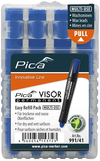 Pica Marker komplektas 4vnt. vaško žymeklių užpildai, mėlyna, VISOR Permanent, PICA [991/41]
