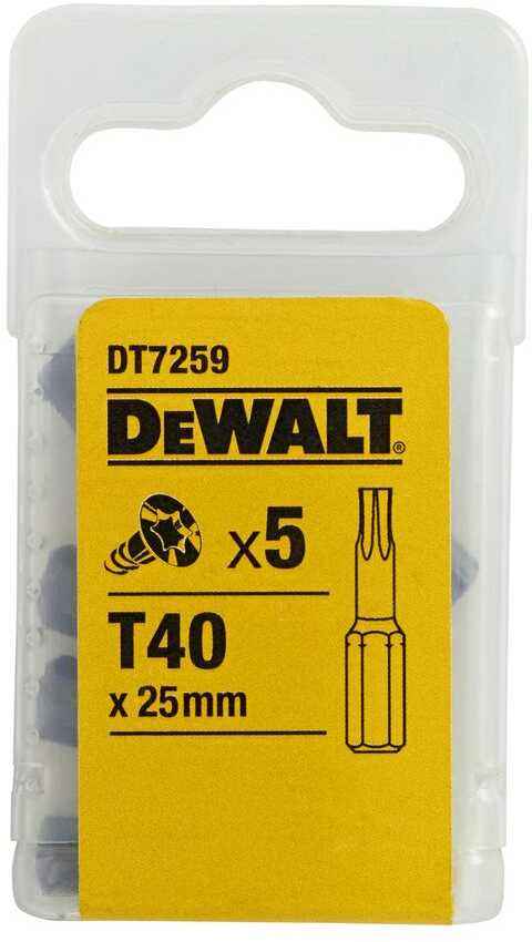rinkinys 5 vnt 1/4" antgaliai Torx varžtams, dydis TX40/25mm, DeWalt [DT7259-QZ].