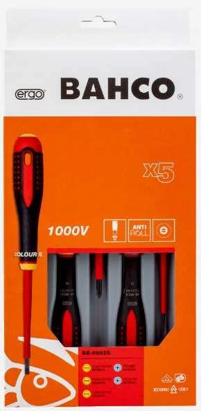 Bahco Izoliuotų atsuktuvų rinkinys ERGO™ 5 vnt - SL3,0/4,0/5,5; PZ1/2 - 1000V VDE