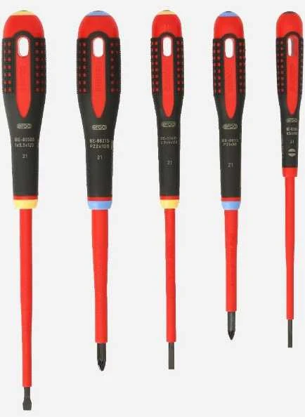 Bahco Izoliuotų atsuktuvų rinkinys ERGO™ 5 vnt - SL3,0/4,0/5,5; PZ1/2 - 1000V VDE