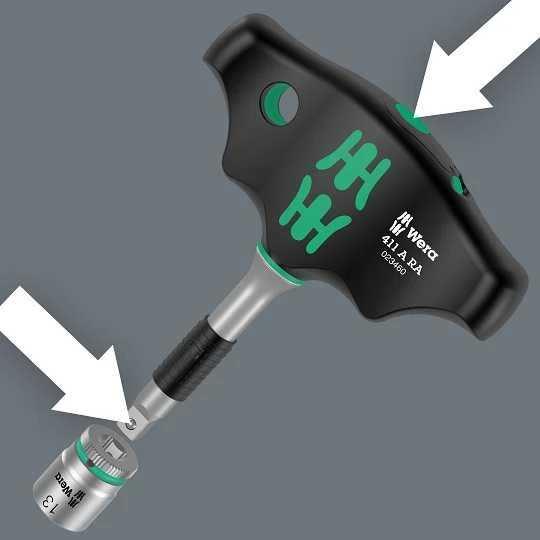 Terkšlinis T formos atsuktuvas su galvutėmis, 9vnt 6-13mm Wera Kraftform Kompakt 400 RA