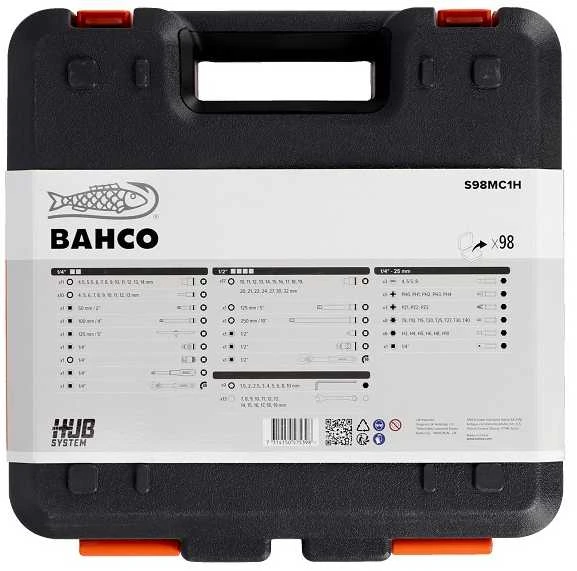 Bahco Galvučių 4-32mm, priedų ir raktų 8-17mm komplektas 1/2"+1/4" 98 vnt, Dynamic-Drive profilis