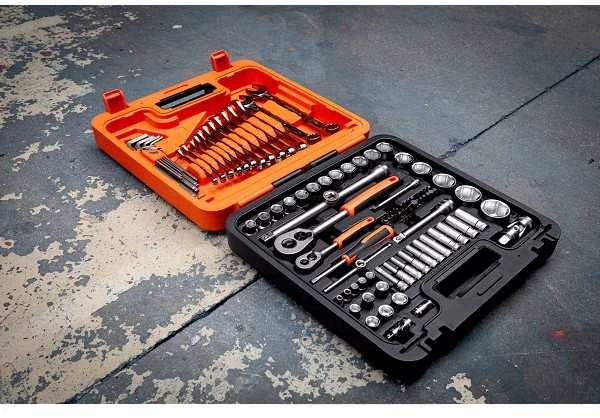 Bahco Galvučių 4-32mm, priedų ir raktų 8-17mm komplektas 1/2"+1/4" 98 vnt, Dynamic-Drive profilis