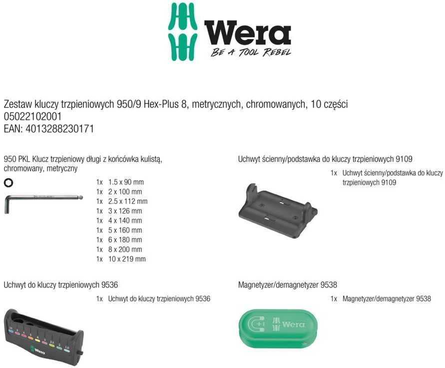 Wera Šešiakampių raktų komplektas 950/9 HEX-PLUS 8, 9CZR
