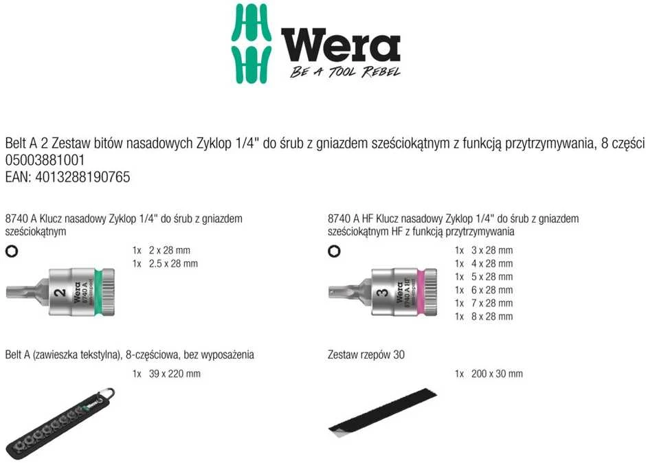 WERA diržas A 2 Zyklop antgalių rinkinys su. laikymo funkcija 1/4 dr.