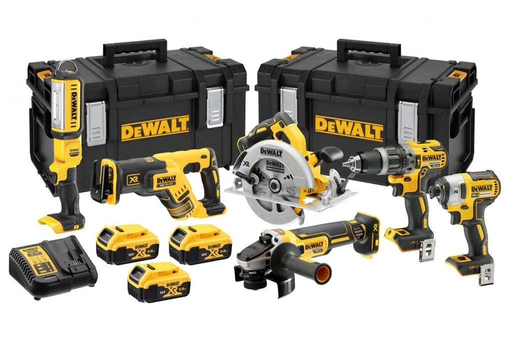 Įrankių rinkinys DeWalt DCK623P3-QW (DCG405 + DCS367 + DCS570 + DCF887 + DCD796 + DCL050); 18 V; 3x5,0 Ah akum.