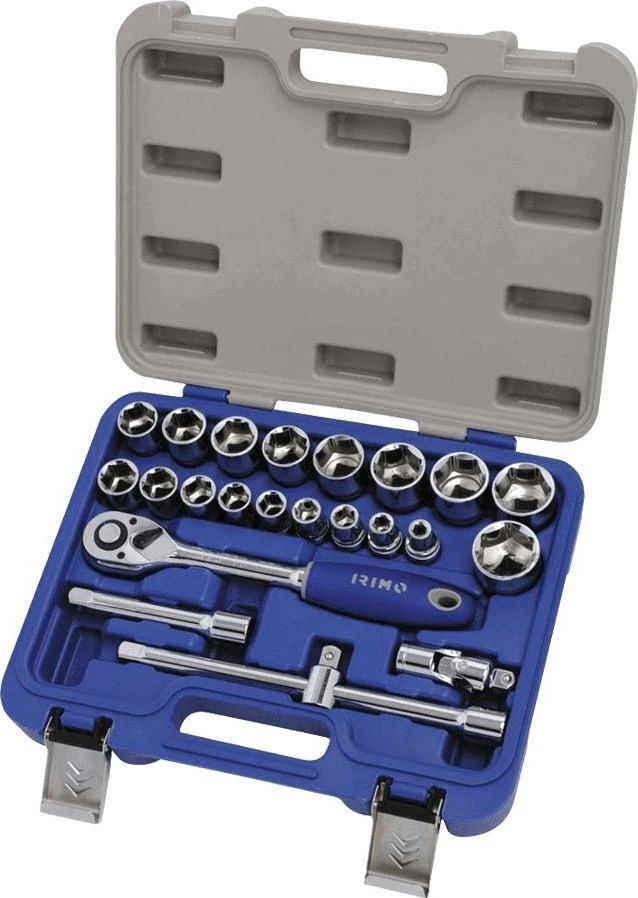 Galvučių, priedų ir terkšlės rinkinys 1/2" 23 vnt. 8-32mm IRIMO