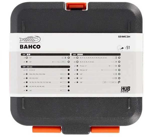 Bahco Galvučių ilgų ir trumpų rinkinys 10-22mm + bits PH,PZ,HEX,TORX 53vnt 3/8"