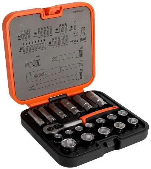 Bahco Galvučių ilgų ir trumpų rinkinys 10-22mm + bits PH,PZ,HEX,TORX 53vnt 3/8"