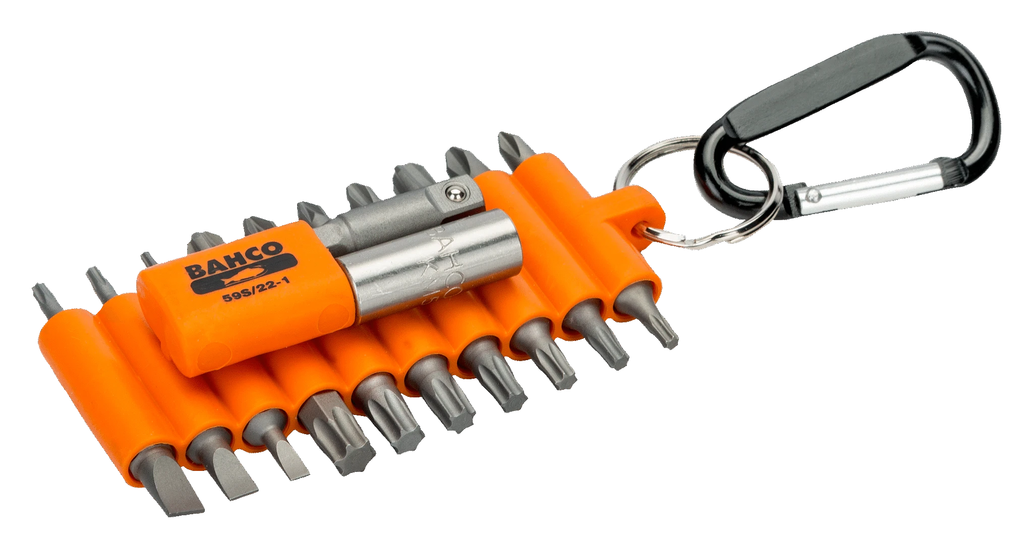 Antgalių rinkinys PH+PZ+TORX+SL+2 laikikliai, 22vnt. su karabinu lanksčiojo plastiko dėkle, Bahco